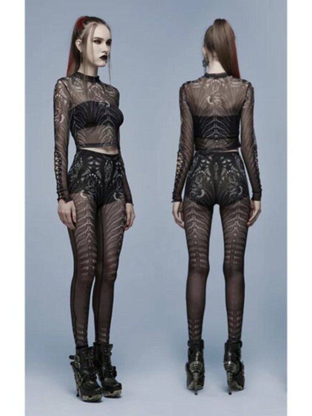 PUNK RAVE cybergoth skeleton print goth sheer leggings